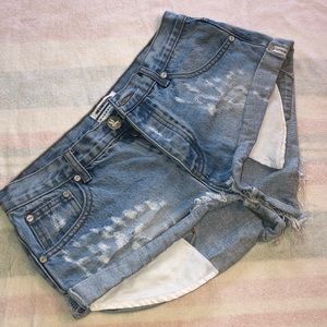 ONE x ONETEASPOON Frayed Denim Shorts Size 28